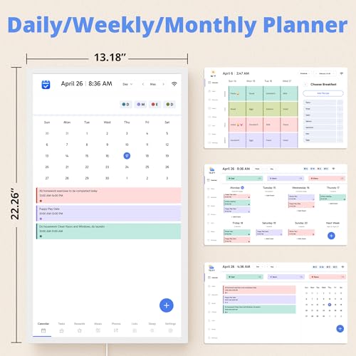 Image of Digital Calendar 24 Inch Touch Screen, Electronic Wall Calendar Chore Chart for Family Monthly /Weekly Planner, Interactive Display Smart Calendar for Home Organization, Desk Mount Included - White