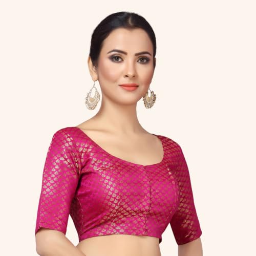 Image of Studio Shringaar Women's Zari Brocade Stitched Elbow Length Sleeves Saree Blouse