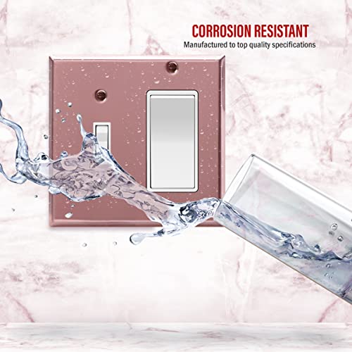 Image of ENERLITES Combination Toggle Switch and Decorator Receptacle Metal Wall Plate, Corrosion-Resistant, Stainless Steel 201, Standard Size 2-Gang 4.50 inch x 4.57 inch, UL Listed, 771131-PRG, Polished Rose Gold