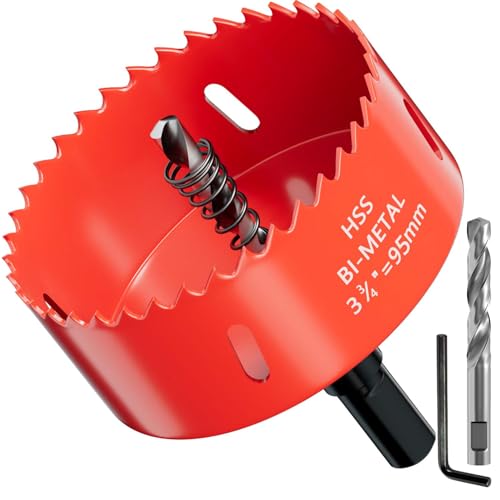 GARHWAL 3-3/4 in. Bi-Metal Hole Saw Drill Bits - Versatile and Durable Hole Cutter for Wood, Plywood, Plaster Drywall, Ceiling, Plastic Pipe, PVC and Thin Metal - Includes Arbor & Pilot Bit (95mm)