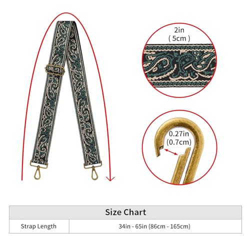 Image of ZOOEASS Bronze Buckles Purse Strap, 2 inch Wide Crossbody Handbag Strap Adjustable Replacement Shoulder Strap Vintage Embroidery