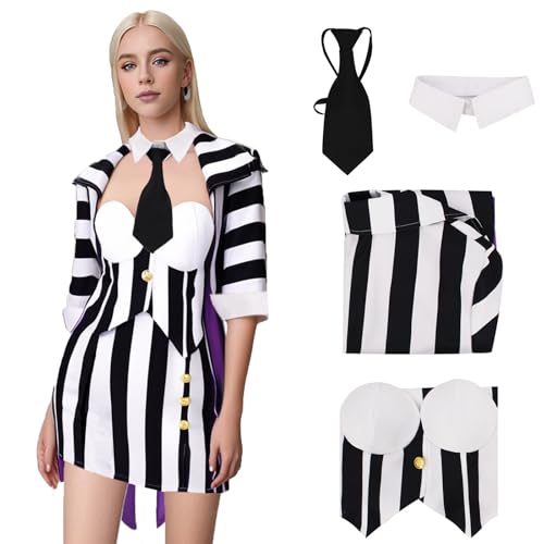 Poboola Costume de cosplay noir et blanc Bombshell Halloween Costume pour femme Rayé Corset Style gothique Robe S