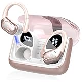 Fones de ouvido esportivos sem fio, 75H Bluetooth 5.3 HiFi Stereo Headphones com microfone HD, cancelamento de ruído ENC, tela dupla de LED, à prova d'água IPX7 para corrida/Rosa