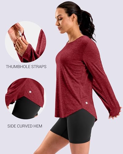 Lightweight Long Sleeve Workout Tops for Women Athletic Running Shirts (Red,XL) - image 5