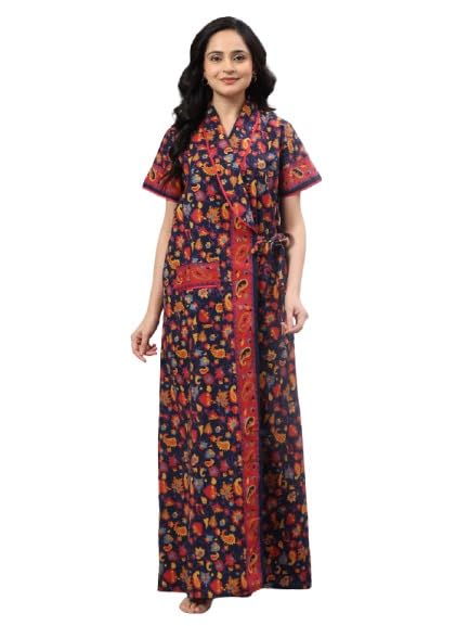bellamy Women Cotton Printed Maxi Nighty | Front Open Night Gown with Pocket | Regular Fit Sleepwear & Housecoat 1004 - Review, Price and Buying Guide