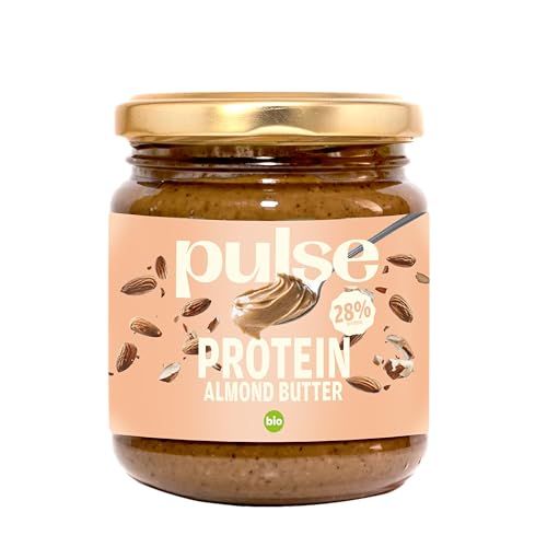 Pulse Protein - Beurre d'amande protéiné biologique - Idéal Pour un Petit-Déjeuner ou un en-cas Protéiné - Alternative au Beurre de Cacahuète Sans sucre et pâte à tartiner saine - 350g (28% protéine)