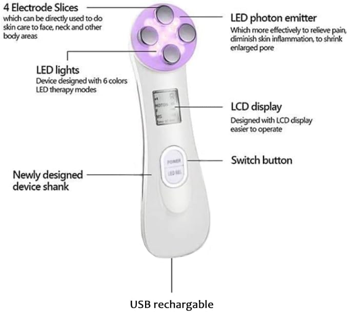 Ultrasonic Beauty Device - Anti-Wrinkle High Frequency Facial Machine & 5in1 Ultrasonic Red LED Light theragy and Face Massager for Skin Care Facial Cleaner Anti-Aging