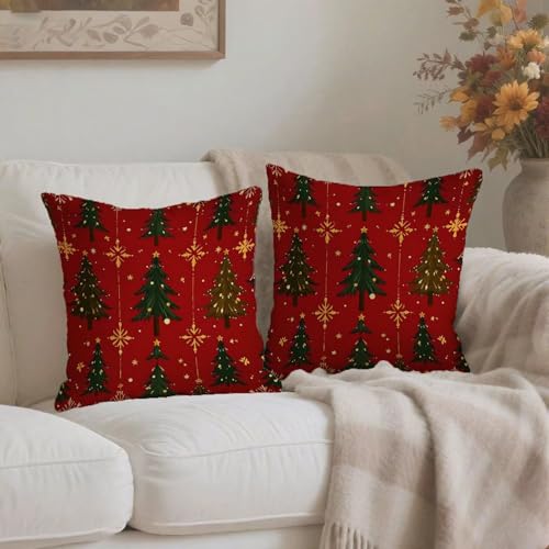 Housse de coussin Noël 60x60cm imperméable rouge en lin avec zip invisible - 4