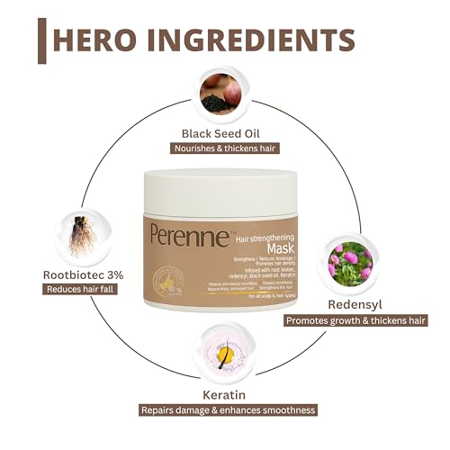 Image of Perenne Hair Strengthening Mask for Hair Fall Control & Damage Repair | Deep Conditioner with Keratin, Redensyl, RootBioTec & Black Seed Oil | Sulphate-Free | Unisex | 100g