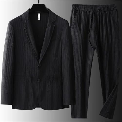 Men's White Korean Button Fly Suit 2 Piece Set Loose Casual Blazers and Pants4