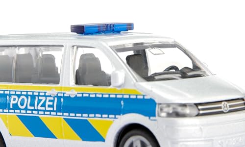 siku 1553, VW T5 Autobahnpolizei, Spielzeugauto für Kinder, Metall/Kunststoff, Silber, Öffenbare Heckklappe, Anhängerkupplung