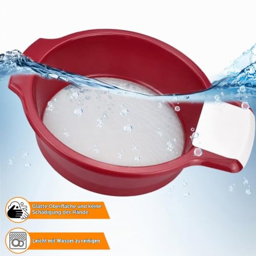 Foto von HAOMEEDUO Mehlsieb Edelstahl Mehl Puderzuckersieb 21cm Backsieb Fein Edelstahlsieb Feinmaschig Haushaltssieb mit Griffe Küchensiebe Rot Schüttelsieb mit Schaber für Backpulver Salz Kakaopulver Tee