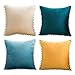 Lieson Fundas de almohada de 40 x 40 cm, color sólido con pompon, fundas de almohada de 16 x 16 cm, color beige, azul y amarillo, franela