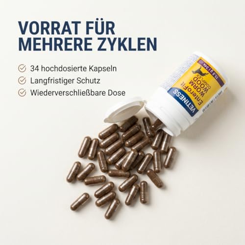 Vetiness EnteroFit Wurmkraut Complex für Hunde - Wurmmittel sekundierend - 34 Kapsel Wormwood - Ergänzungsfuttermittel für EIN wurmfeindlichen Darmmilieus - sekundiert die Wurmkur Hund Tabletten