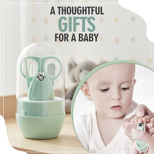 Image of GLUN Baby Care Set, Capsule Shape Pack, 4-in-1 (Anti-Pinch Nail Clipper, Scissor, Nail File, Tweezer) Turquoise Colour Baby Manicure Set for Newborn, Infant & Toddler