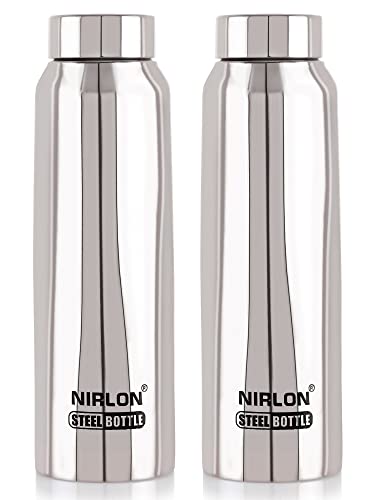 NIRLON Stainless Steel Single Wall Fridge Water Bottle/Home Refrigerator Bottle/Office/Schoolkids Bottle, Silver, Set Of 2 (Fb_Hiker), 1000 milliliter