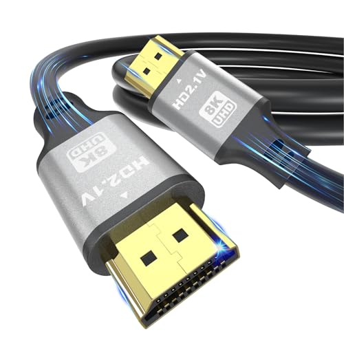 jojobnj 8K HDMI Cable 3 FT, 48Gbps 8K@60Hz 4K@120Hz, HDCP 2.2 & 2.3, DTS:X, HDR 10 Compatible with Roku TV/eARC/3D/PS5/HDTV/Laptop/Blu-ray High Speed HDMI Cable(Silver)
