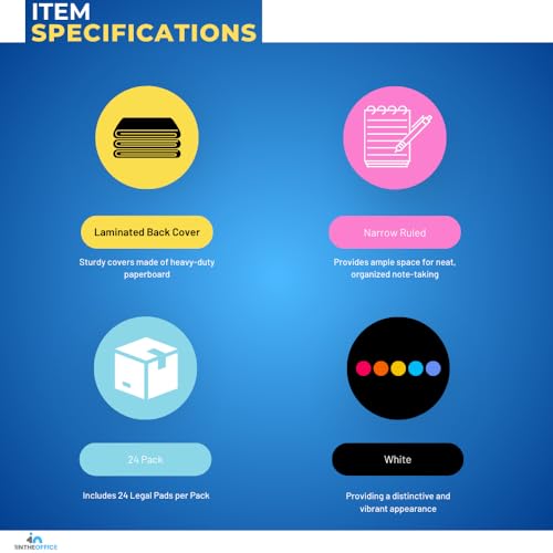 1InTheOffice Jr Blocos de notas jurídicos pequenos, 12,7 x 20,3 cm, bloco de notas pautado estreito,