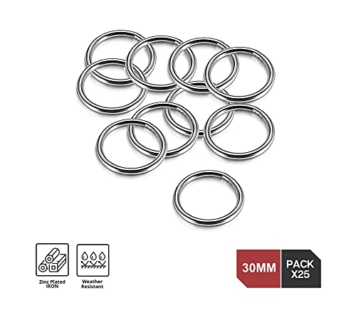 DOJA Industrial | Geschweißt Ring | PACK 25 | 4x30 mm | Hochwertig poliert Metall-O Ringe | Rundring Mehrzweck für Handwerk, Taschen, Marine, Vorhang, Rucksäcke, Gardinen, Halsband