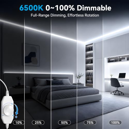 Tira LED COB 16.4 pies GUPUP luz blanca 6500K 24V dimmable miniatura 2