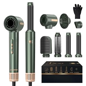 Atopskins Hairstyler Warmluftbürste 7 in 1 Airstyler set,110000 RPM Ionen Haartrockner Set mit Föhn,Luftstrom Rundbürsten Föhnbürste, Lockenstab,Glättbürste,für Haar Volumen, Glätten,Locken und Föhnen