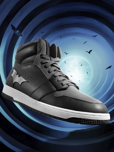 Image of Bewakoof Men's Black & Grey Dark Knight Reflective Color Block High Top Sneakers