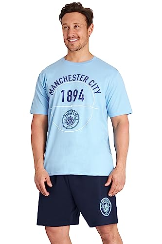 MANCHESTER CITY F.C. Mens Pyjamas Set Short PJs Nightwear Summer Lounge Set Sleepwear Jammies Football Gifts for Men (Blue, 3XL)