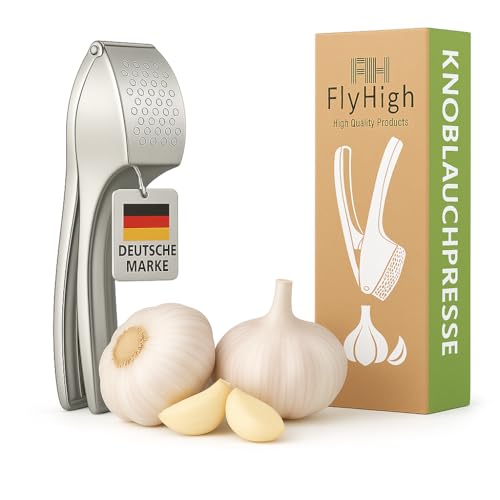 FlyHigh Premium 3-delige set knoflookpers van roestvrij staal, extra robuust en stabiel, nieuwe 2023-versie