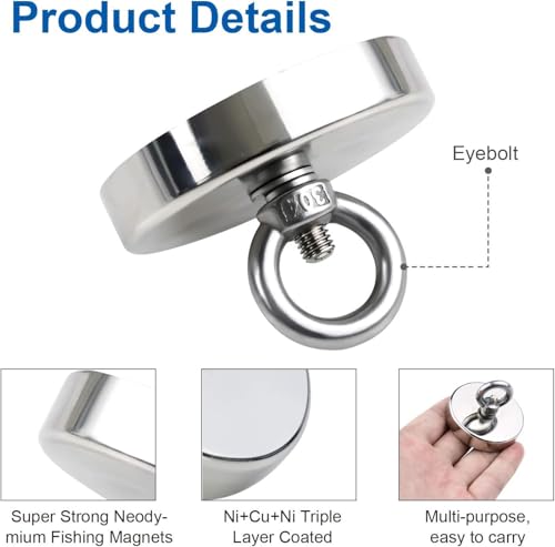 Magnets Vertical ALEAF 1 Piece of 48mm Super Strong Neodymium Fishing Magnets, 60-90 Kgs ...