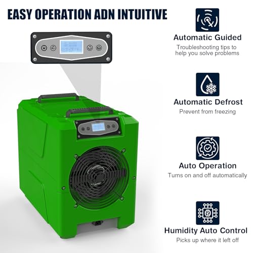 Image of Mounto 150 Pints Compact Commercial Dehumidifier, LGR Technology, Built-in Pump, ETL Certified, Ideal for Large Spaces, Water Damage Restoration, Industrial Use (Green)