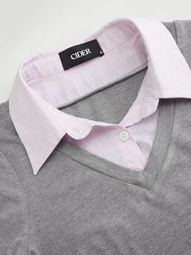 CIDER Mini Dress Collar Stripe Pleated Short Sleeve Knit Fabric Regular Fit Middle Waist Casual Dress2