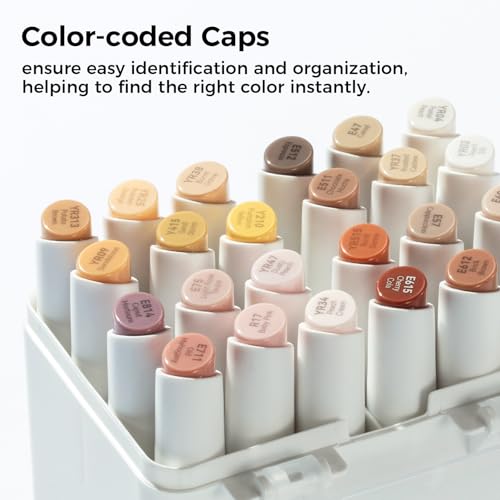 Image of Ohuhu Alcohol Markers Skin Tone Marker Slim Broad and Fine Double Tipped Alcohol-based Marker Set for Artists Adults Coloring Professional Illustration, 24 Portrait Colors Markers Refillable