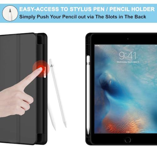 Image of CEDO Smart Case for iPad mini 4 (4th Gen) / iPad mini 5 (5th Gen) 7.9 in Tri-Fold Flip Folio Cover | Pencil Holder | Auto Wake-Up /Sleep Mode | Multi View Angles Stand TPU Backcover (Black)