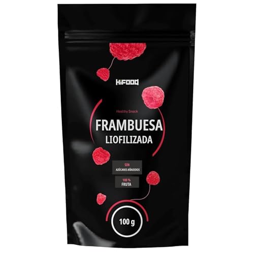 HiFOOD frambuesas liofilizadas 100 g sin azúcares añadidos y sin conservantes snack crujiente de fruta