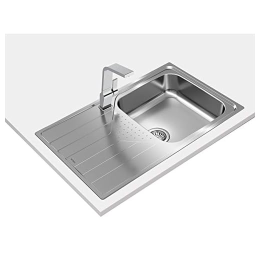 TEKA Fregadero Encastrado 1 Cubeta con Escurridor en Acero Inoxidable, Reversible, Profundidad 190mm, Mueble 50cm, Desagüe Manual con Válvula Canasta y Sifón, Universe 50 T-XP 1C 1E Plus