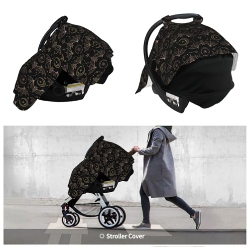 Image of Night Bat Moon Baby Car Seat Canopy Nursing Cover for Newborn Car Seat Breastfeeding Covers Blanket Newborn Shower Gift