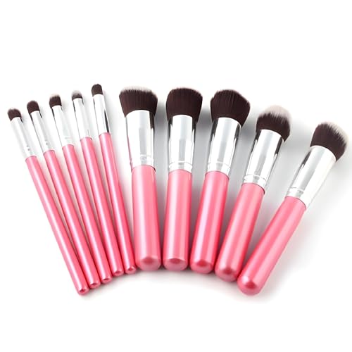 Glamza Professional 10pc Pink MakeUp Soft Face Contour Powder Eye Blending Brushes Set