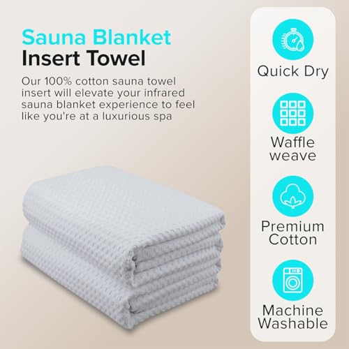REVIIV Sauna Blanket Towel Insert - 2 Pack Light Grey 100% Cotton Waffle - Home Infared Sauna Sessions Without The Cleanup - Absorbent and Quick-Drying Sauna Towels