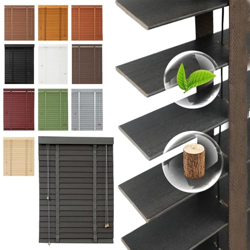 Persiana Veneciana de Madera Persianas Horizontales para Ventanas/Puertas/Balcones Estores Privacidad 25/30/35/45/60/80/100/130/160cm Privacidad Cortinas con Lamas 50mm(Nuez Negra)