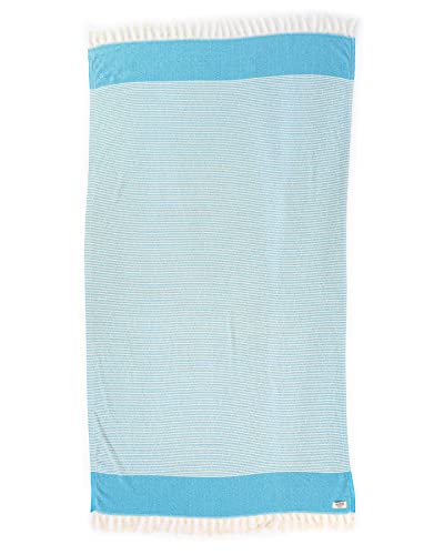 Teema Large Turkish Beach Towel - 100% Turkish Cotton - Sand Free - Fast Drying - Versatile And Multi-Use - The Diamanté (Aqua) #TOP1