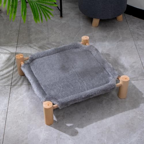 Lit surélevé pour animaux en bois et peluche violette - 6