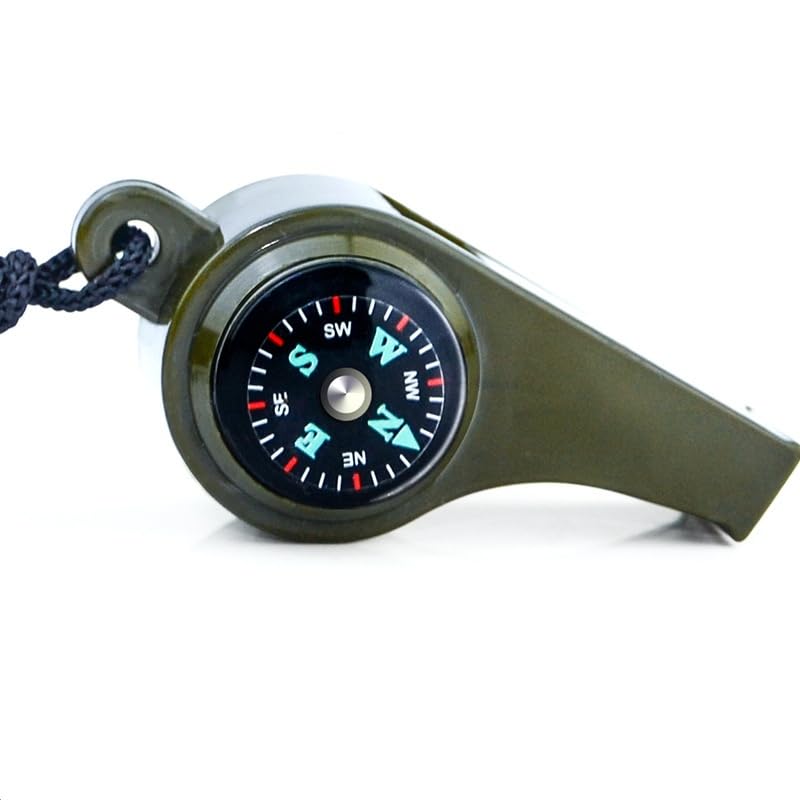 2-in-1 Emergency Survival Whistle with Compass, Military Green, Outdoor Camping Hiking Gear(2 Pack)