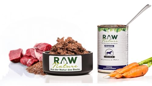 RAW Nature - Pferd Pur 6x400g - Mit Leinsamen - Nassfutter für Hunde - Hoher Fleischanteil - Monoprotein - Alleinfuttermittel - Getreidefreies Hundefutter (6er Pack)