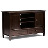 Simpli Home Warm Shaker Solid Wood TV Media Stand, Tobacco Brown