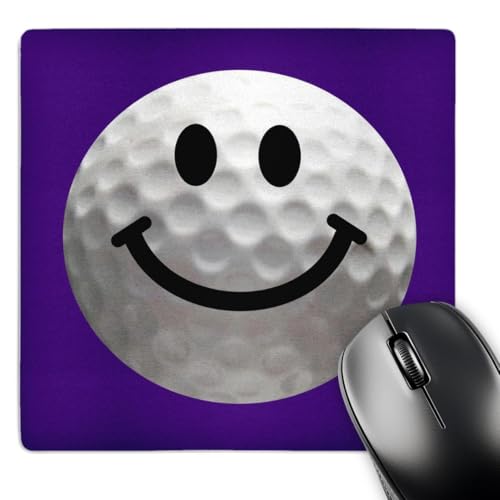 3dRose LLC 8 x 8 x 0.25 Inches Mouse Pad, Smiley Face Golf Ball - Happy White Golfball - Golfer Gift - Smilie on Dark Blue Purple Background (mp_76668_1)