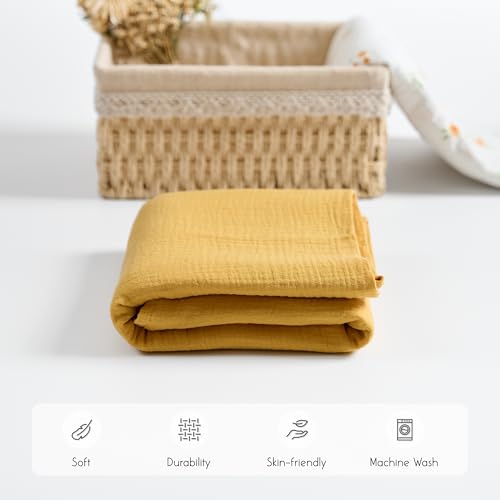 Image of Meracorallo Muslin Swaddle Blanket, 100% Cotton Receiving Blanket Soft and Breathable Swaddle Wrap for Baby Boys and Girls, Yellow