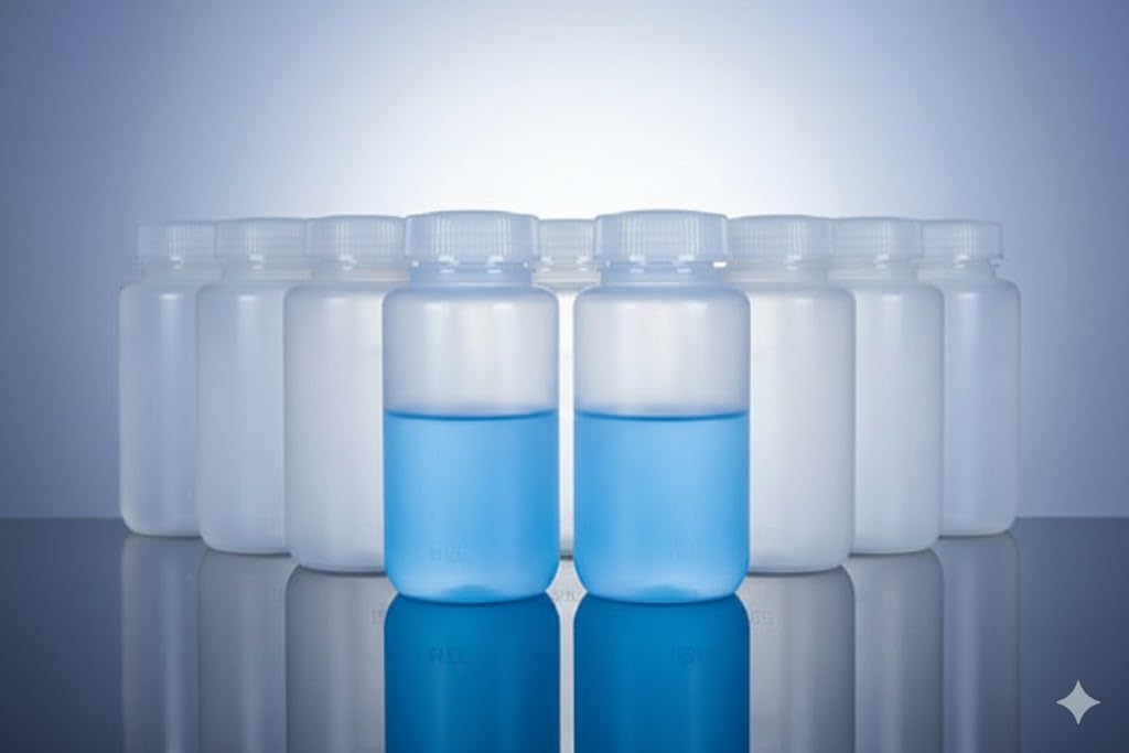 Polylab Plastic Wide Mouth Reagent Bottles 500ml Pack of 12 Secure Storage, Precise Dispensing, and Safe Handling of Chemicals in Laboratories Across Chemistry, Biology, and Environmental Science