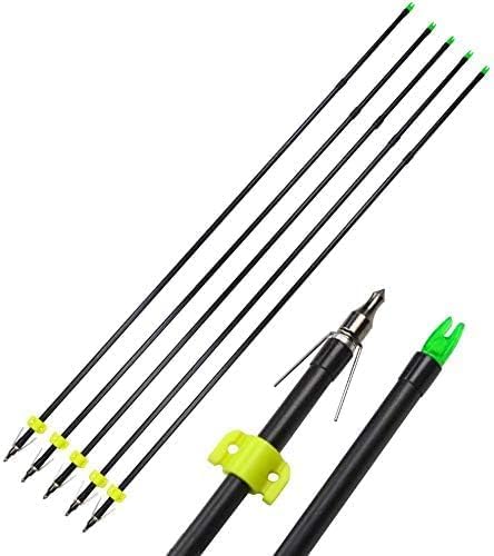 AMEYXGS 6/12pcs Bowfishing Arrows Archery Fiberglass Arrow Bow Fishing Arrow with Broadheads and Safty Slides for Compound and Bow Recurve Bow Fishing Hunting (6, Black)