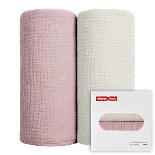 Image of GLLQUEN BABY Muslin Swaddle Blankets for Girls, 2-Pack Organic Baby Blankets for Girl Boy, Newborn Receiving Blanket, Baby Swaddle Blanket Unisex, Baby Essentials, Registry & Gift, 40 x 38 inches
