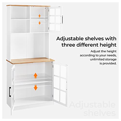 Yaheetech Kitchen Storage Cabinet, Pantry Cabinet Cupboard With Top & Bottom Enclosed Cabinets, Adjustable Shelves And Large Countertop For Microwave, White #TOP7